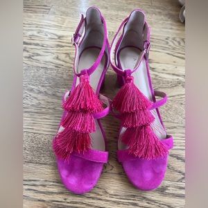 Anthropologie Pink Fringe Heels
